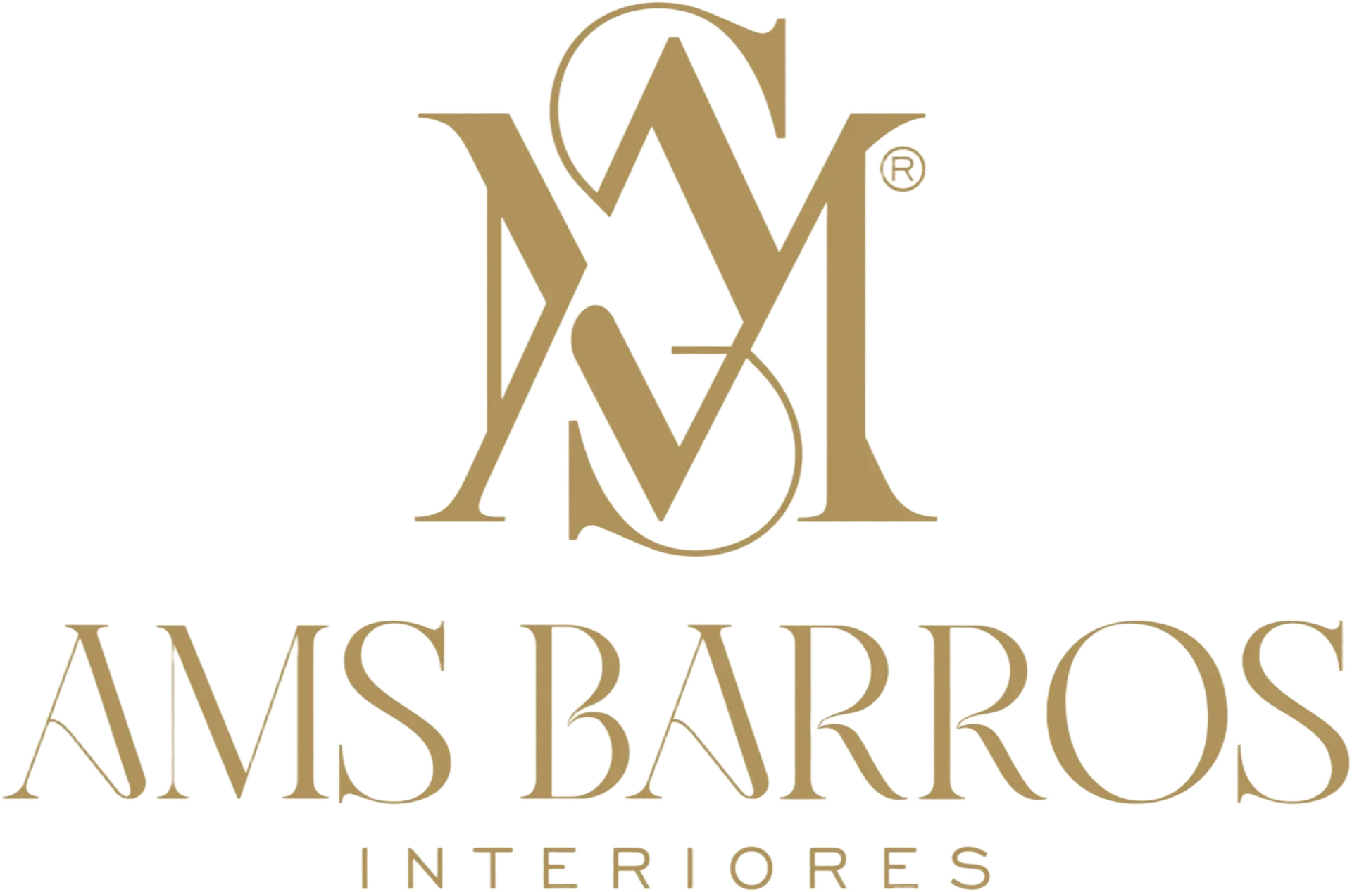 Logótipo da AMS Barros Interiores em dourado, com monograma e a palavra Interiores por baixo.